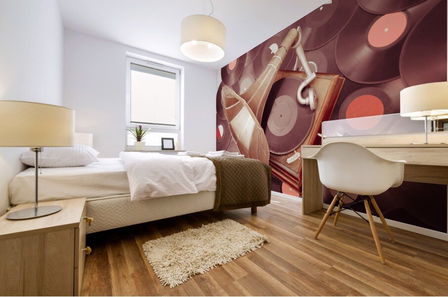 Phonograph music player Mural print