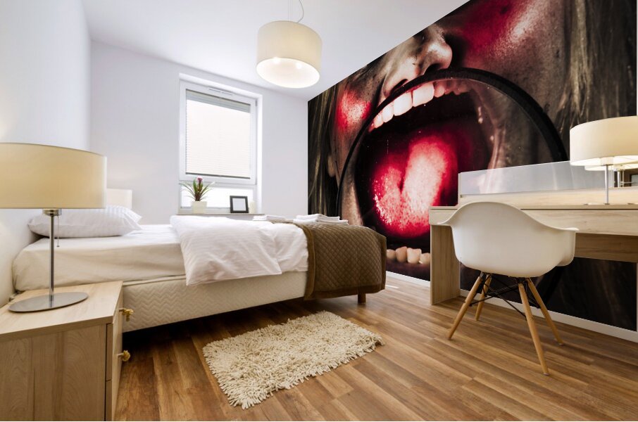 Dark and scary horror face. Evil laugh Mural print