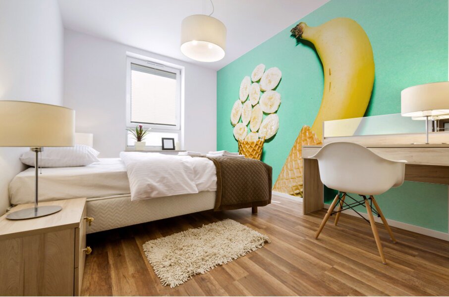 Waffle cones with fresh banana Mural print