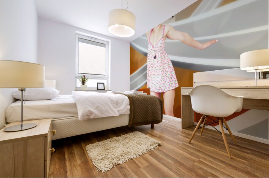 Beautiful smiling skater woman. City skateboarding Mural print