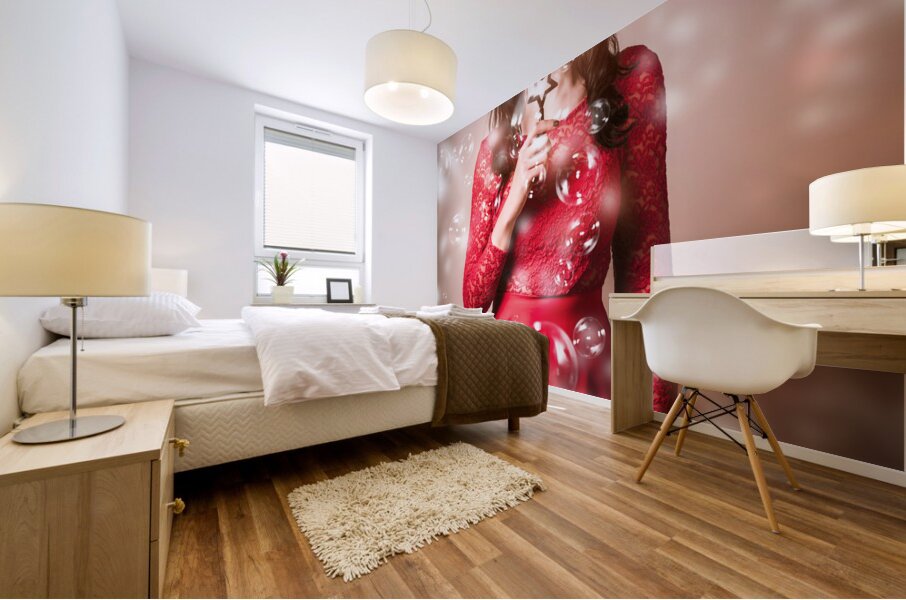 Scary horror voodoo girl with skeleton make-up Mural print