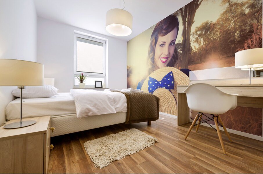Vintage portrait of a country pinup girl Mural print