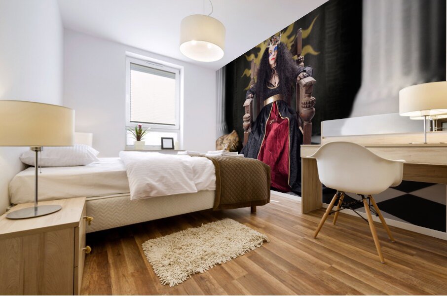 Fashion queen in crown sitting in jester court Mural print