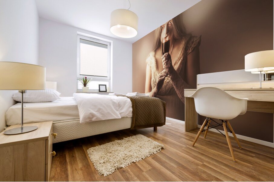 Gothic woman slipping wine glass. Halloween party Mural print