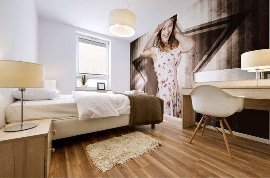 1940s aviation pinup girl wearing military fashion Mural print