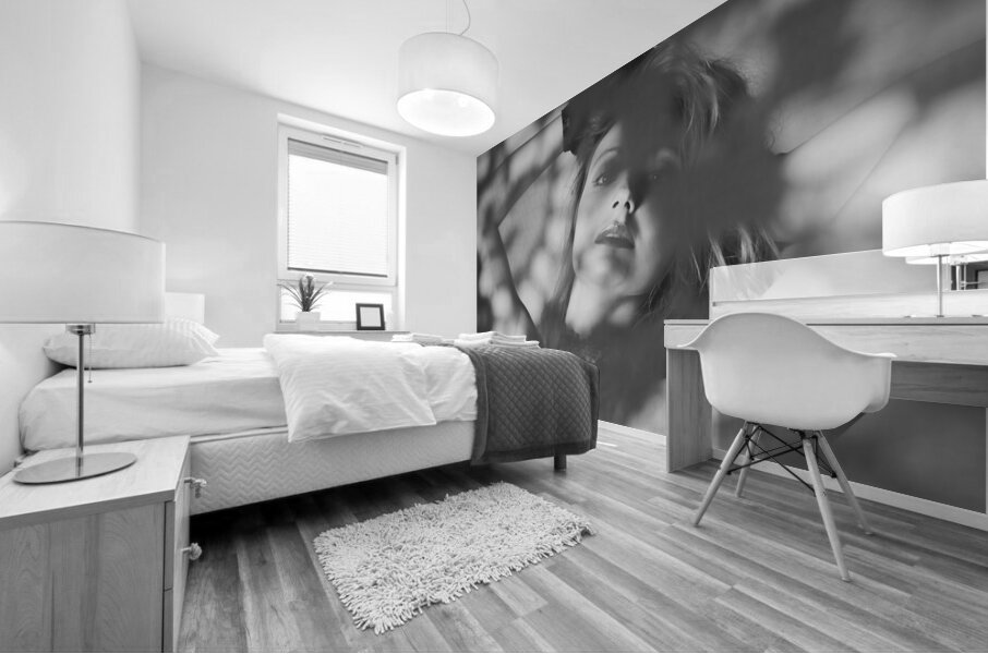 Dark black and white fashion art woman Mural print