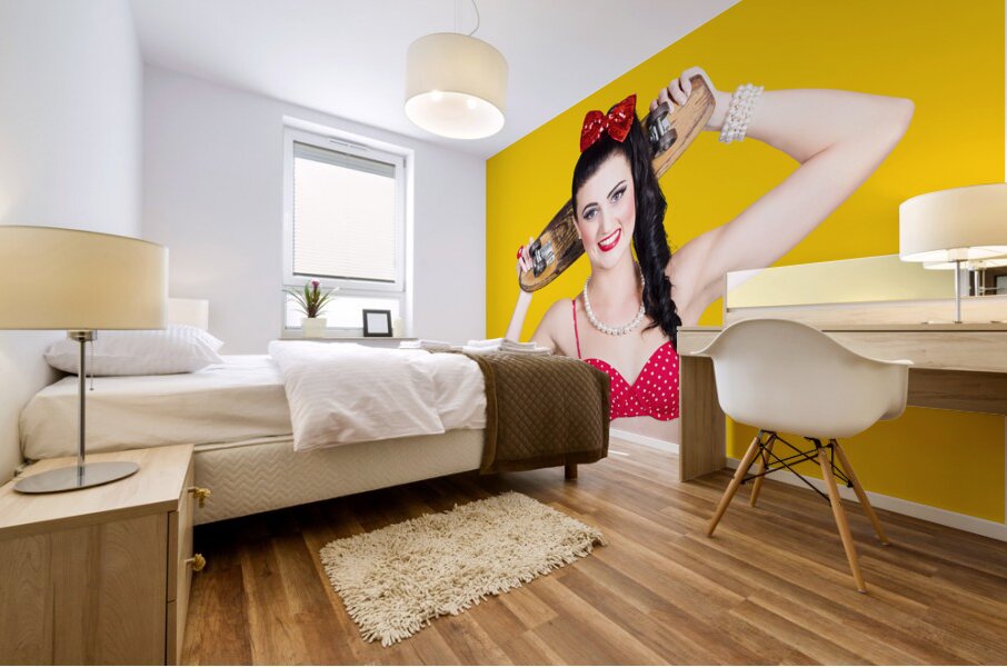 Cute pinup skater girl in punk glam fashion Mural print