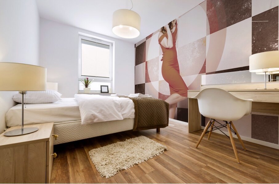 Creative vintage pin-up girl in 50s retro diner Mural print