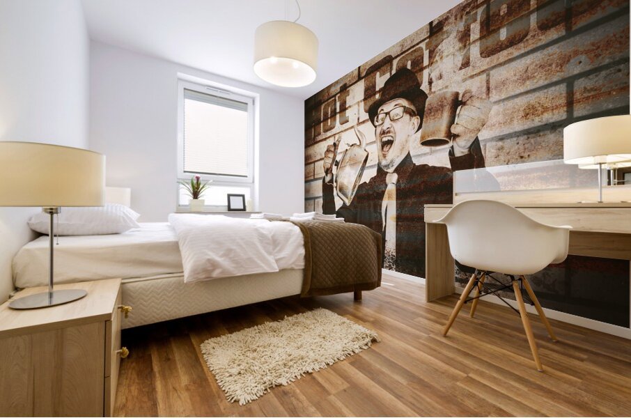 Old fashioned gent cheering to hot coffee Mural print