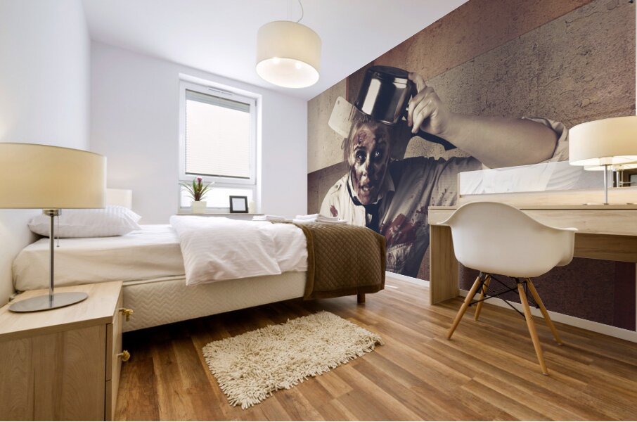 Dead scary zombie girl cooking brains Mural print