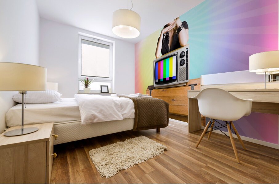 Technology Smart Pinup Woman On Retro Color TV Mural print