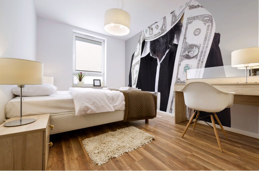 Woman wrapped in money Mural print