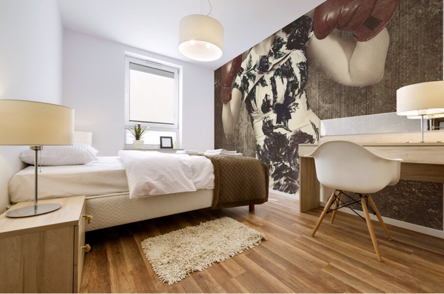 Vintage boxing pinup poster girl. Retro fight club Mural print