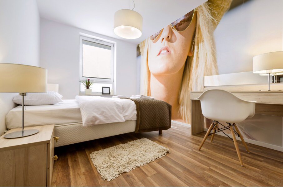 Face Of A Woman In Sunglasses On Holiday Mural print