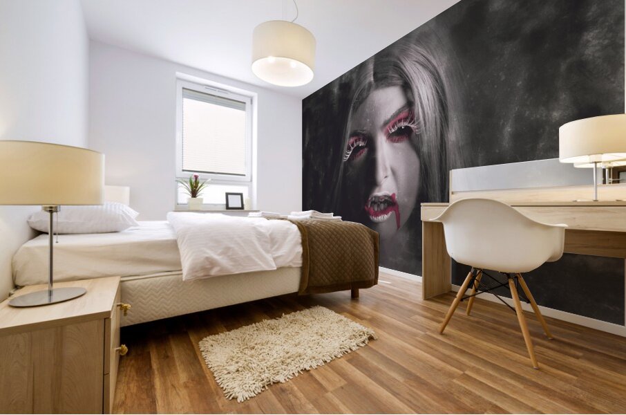 Sinister portrait of scary vampire woman Mural print