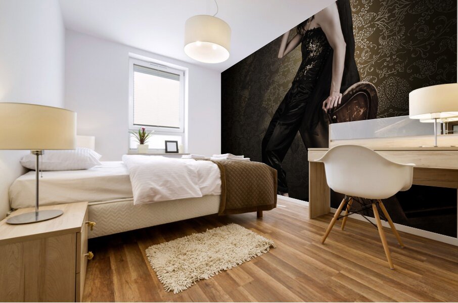 Fine Art Grunge Fashion Portrait In Dark Interior Mural print