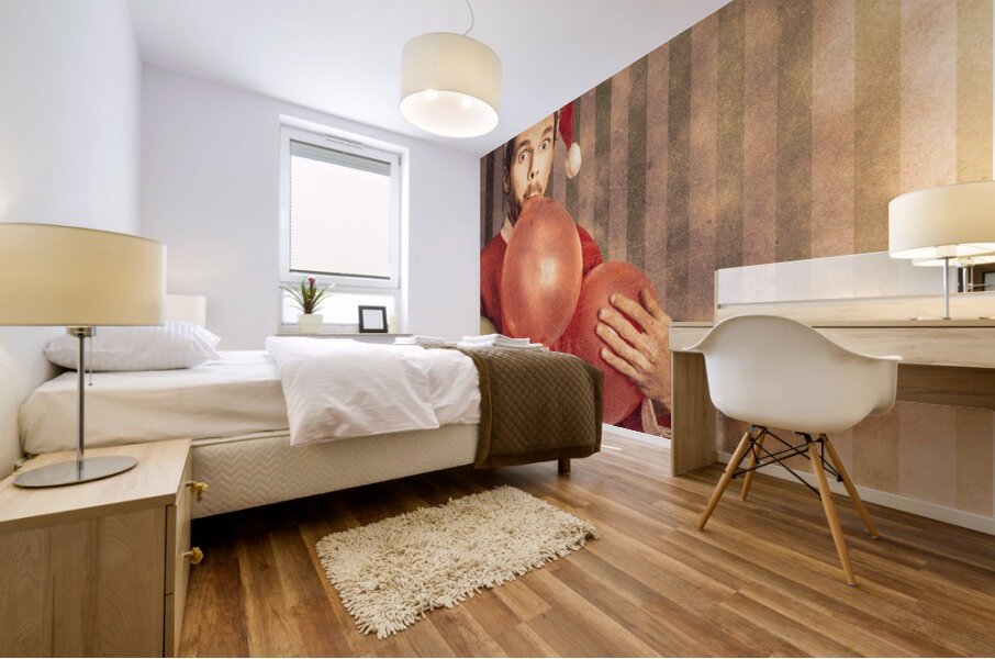 Vintage santa preparing for christmas party Mural print