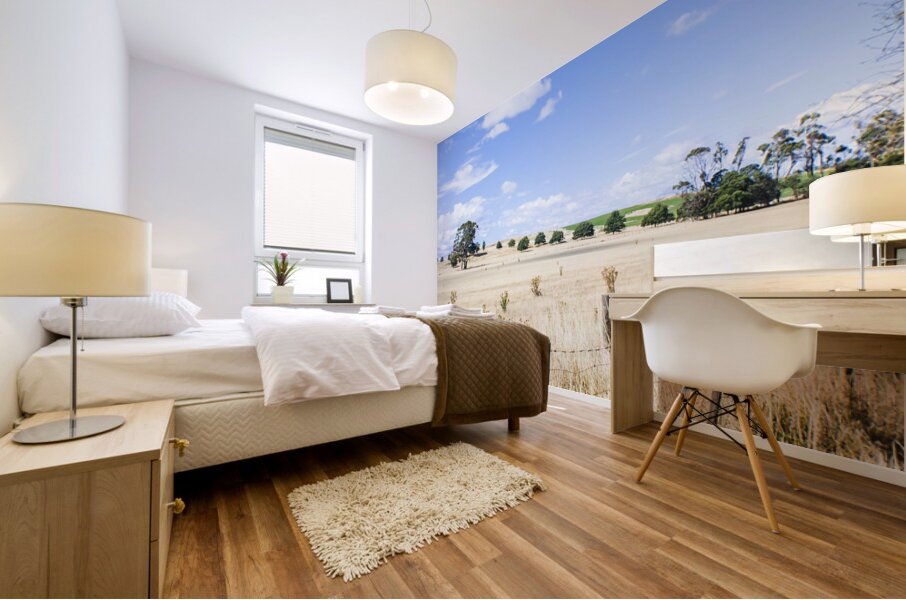 Arid agricultural landscape in South Tasmania Mural print