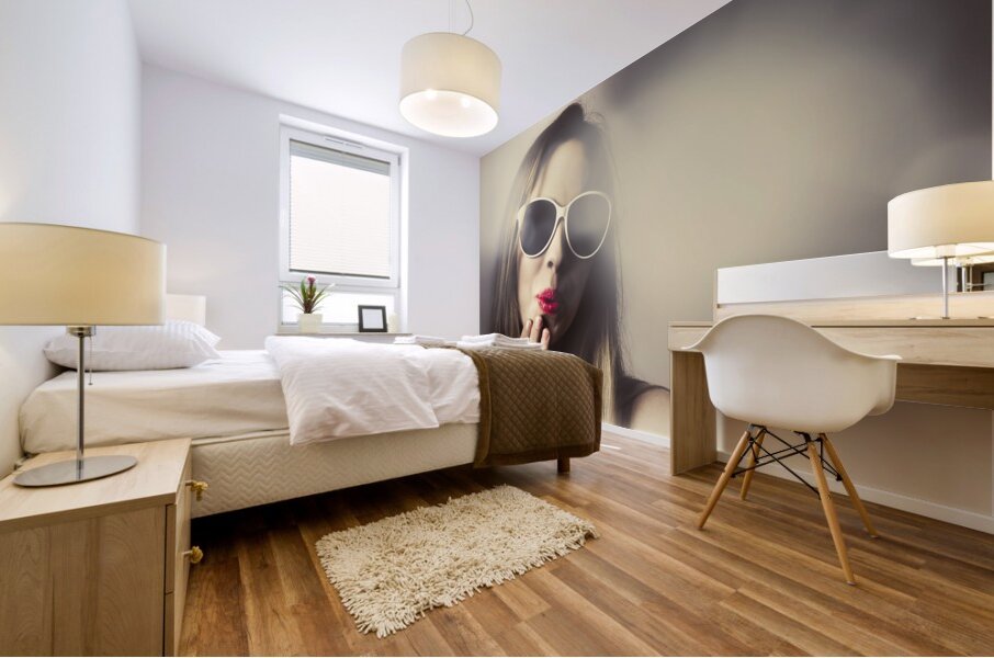 Surprised pinup girl in retro fashion makeup Mural print