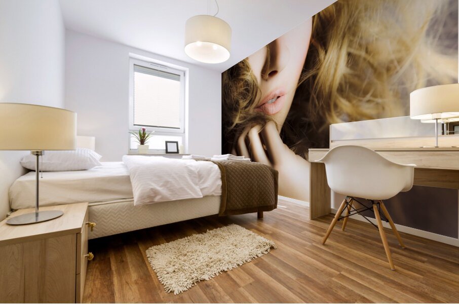Woman with beautiful wavy hair Mural print