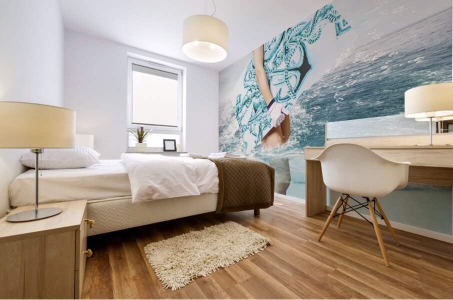 Australian sailor pin-up woman holding sign board Mural print