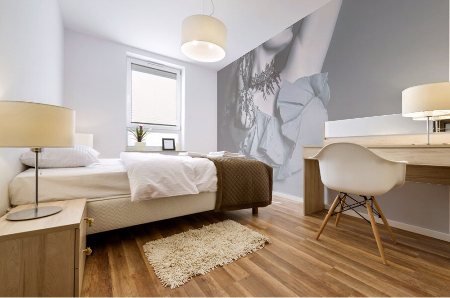 Mystery woman in blue dress and black choker Mural print