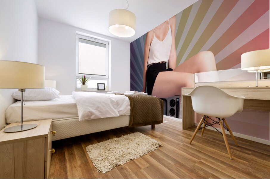 Pinup Housewife Sitting On Vintage Television Set Mural print