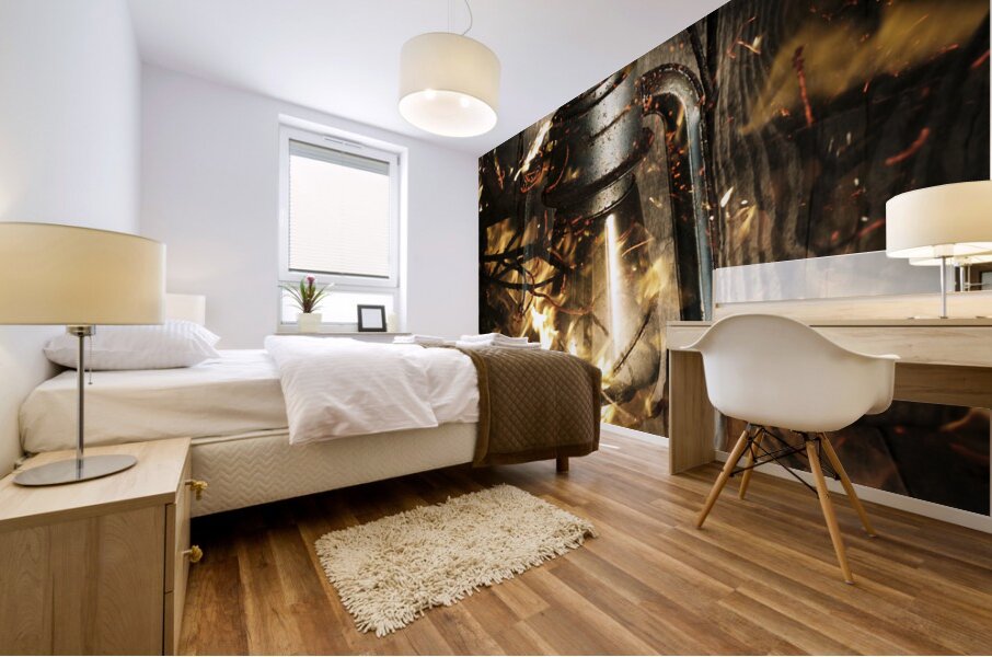 Cosy open fire. Cottage artwork Mural print