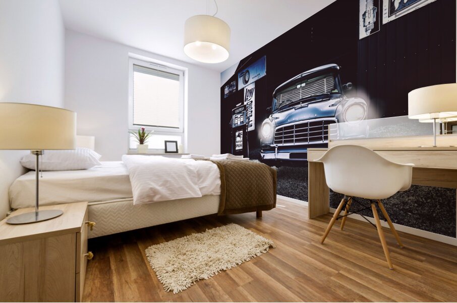 60s Australian FC Holden parked at old garage Mural print