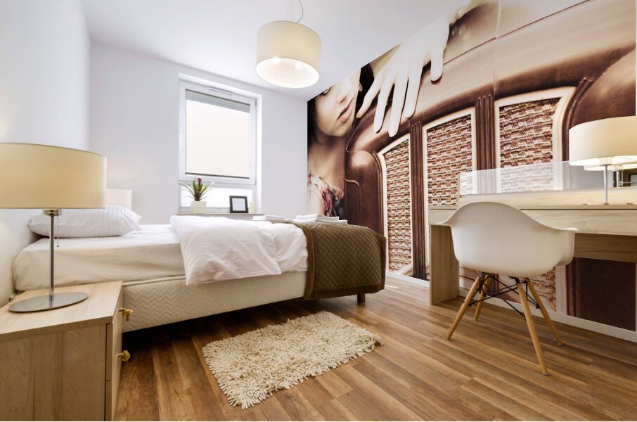 Woman With Retro Radio Mural print