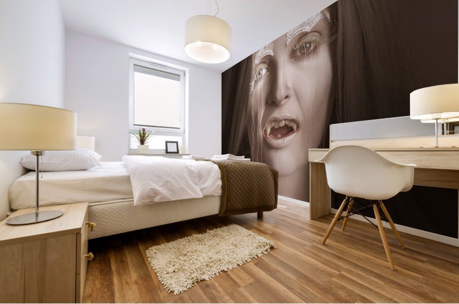 Vintage halloween portrait. Gothic vampire girl Mural print