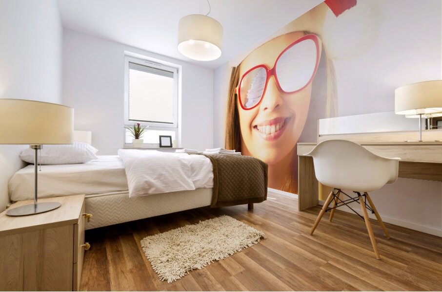 Santa hat woman celebrating Christmas in Australia Mural print