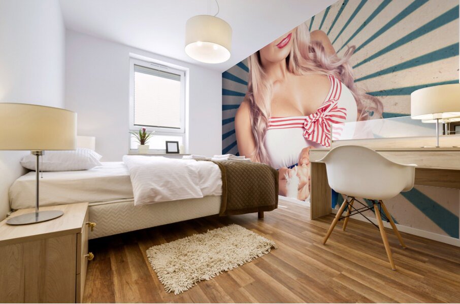 Retro Poster Girl On Vintage Rays Background Mural print