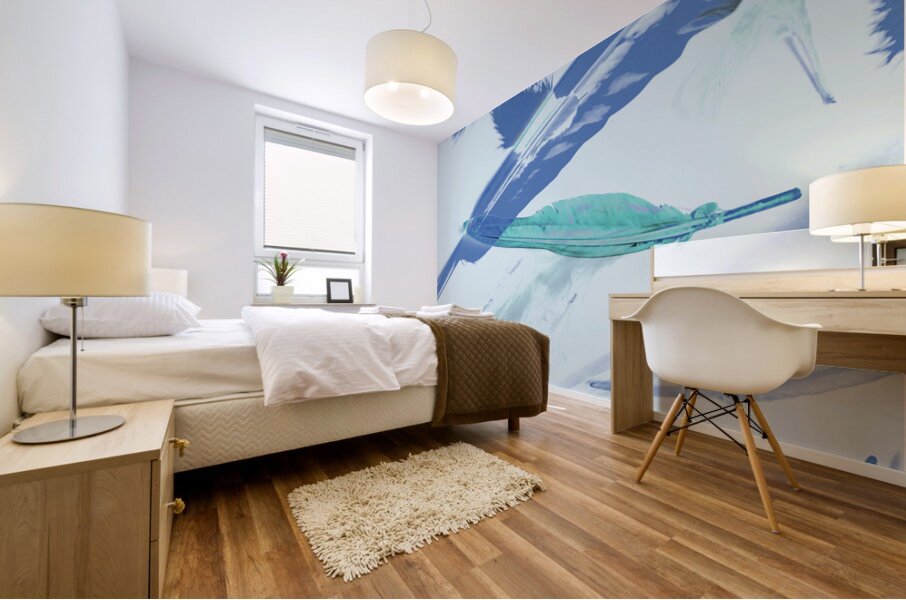Blue toned artistic feather abstract Mural print