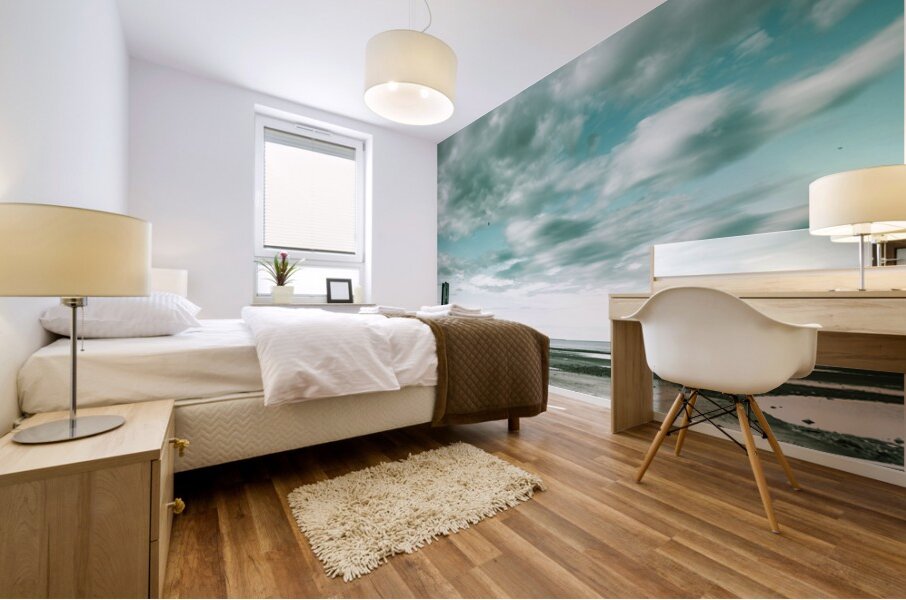 Empty beach bench Mural print