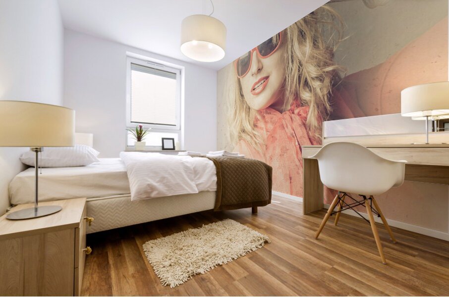 Stylish blond female beauty in vintage sunglasses Mural print