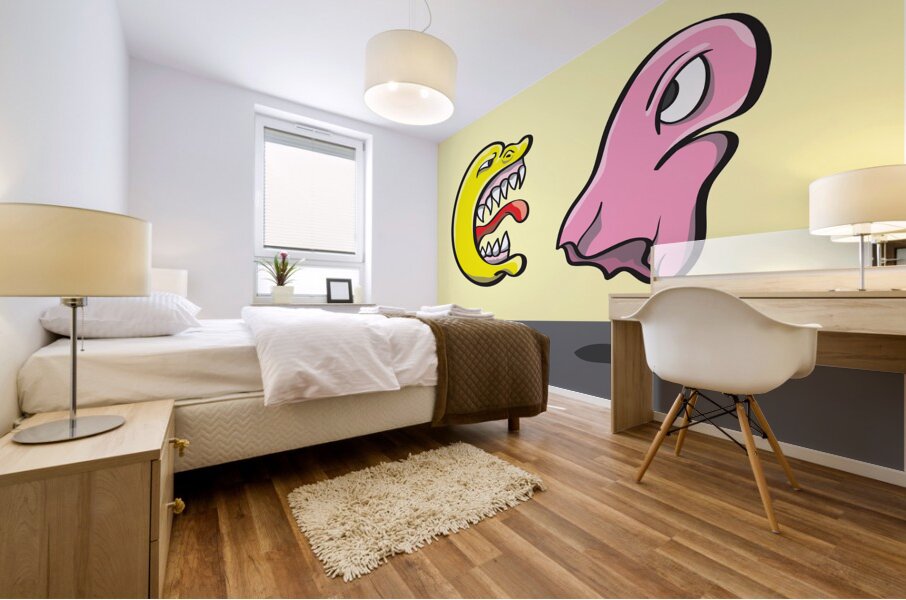 Pac Man and ghost illustration Mural print