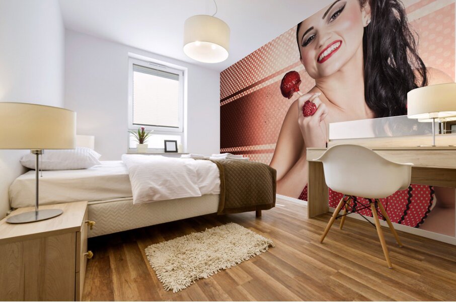 Sweet candy pinup girl with vintage toffee apple Mural print