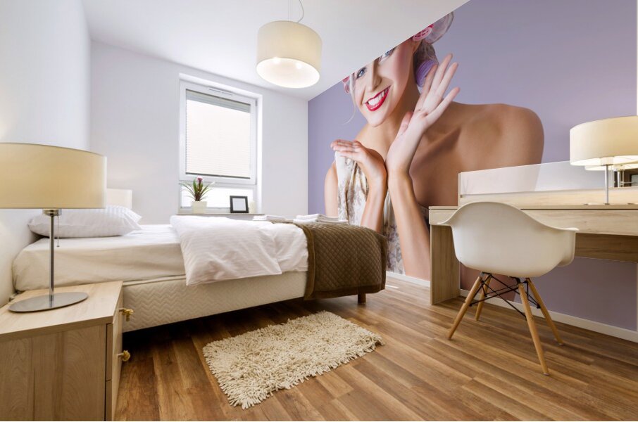 Woman with rollers in hair Mural print