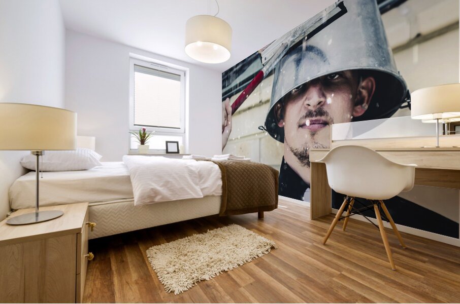 umorous window washer Mural print