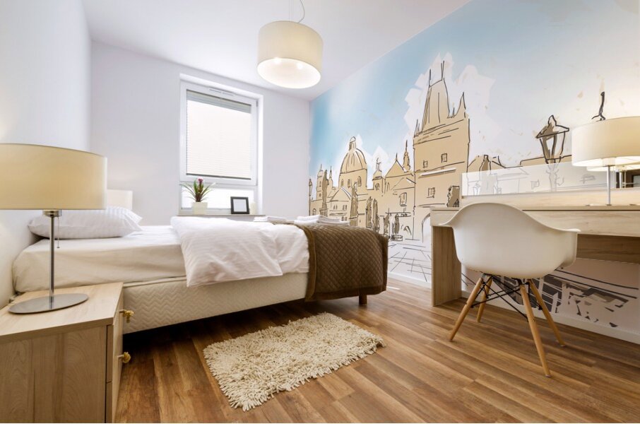 Artistic digital painting of Charles Bridge Prague Mural print