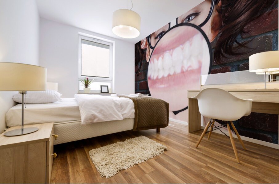 Funny Dentist Showing White Teeth And Big Smile Mural print