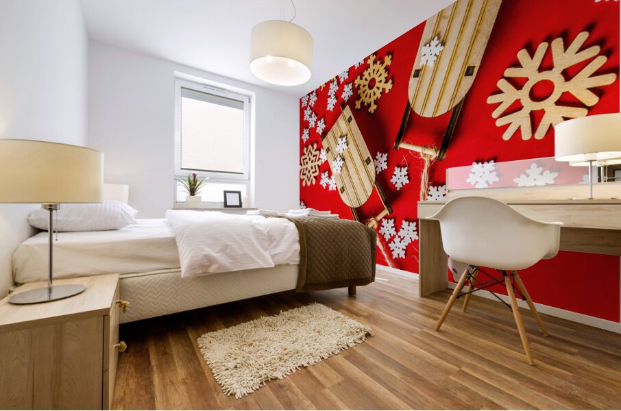 With sleds and snowflakes Mural print