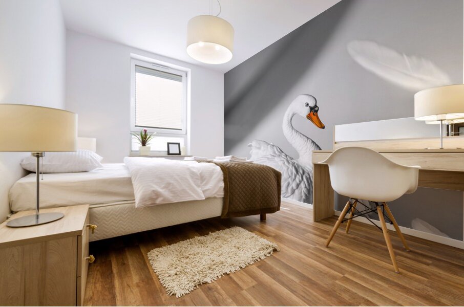 Obscured by floating feathers Mural print