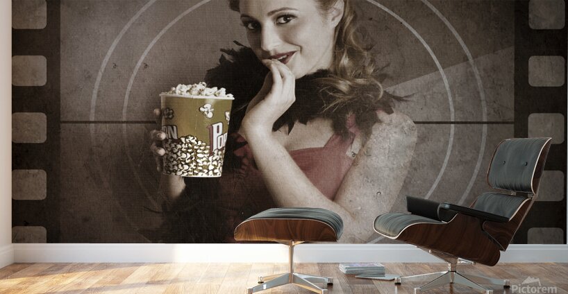 Beautiful Film Actress On Vintage Movie Screen Wall Murals