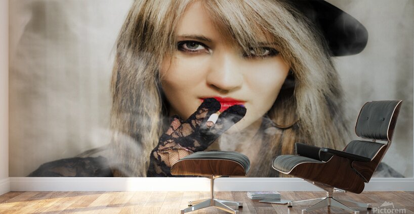 Fifties portrait of smoking hot beautiful woman Wall Murals