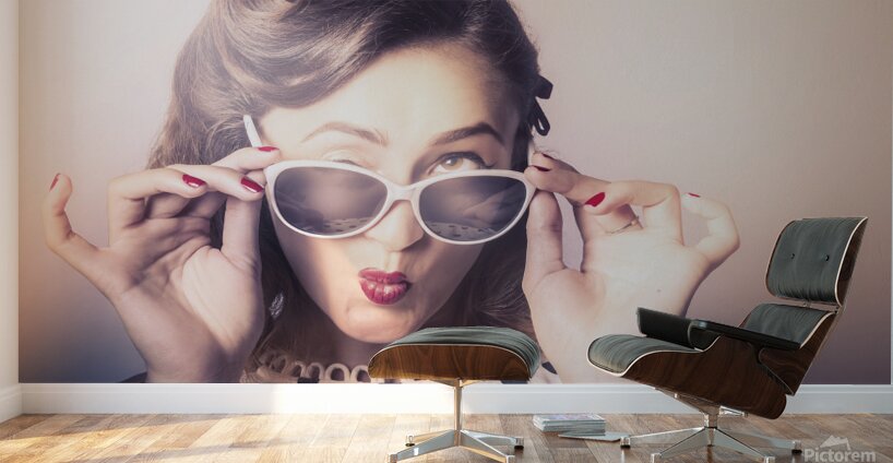 Fun comical retro fashion portrait. Pin-up pout Wall Murals
