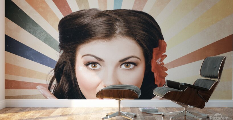 Beautiful retro brunette girl with surprised look Wall Murals