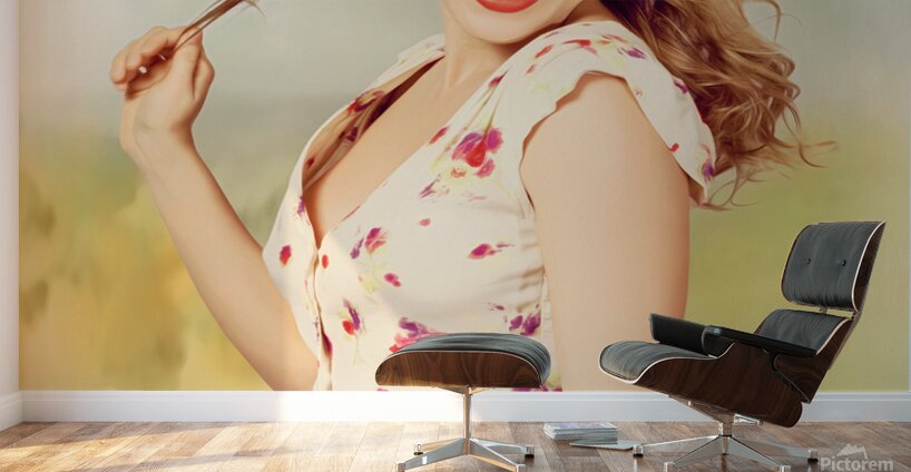 Vintage pinup woman with pretty make-up and hair Wall Murals
