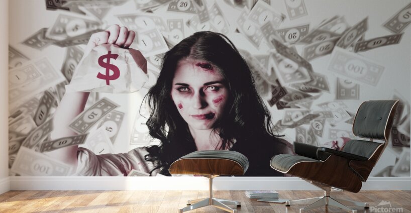 Dead business woman in financial crisis debt Wall Murals